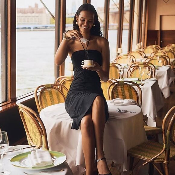 J Crew Collection Midi Black Dress Ruched Strapless Size 0 - Picture 7 of 14